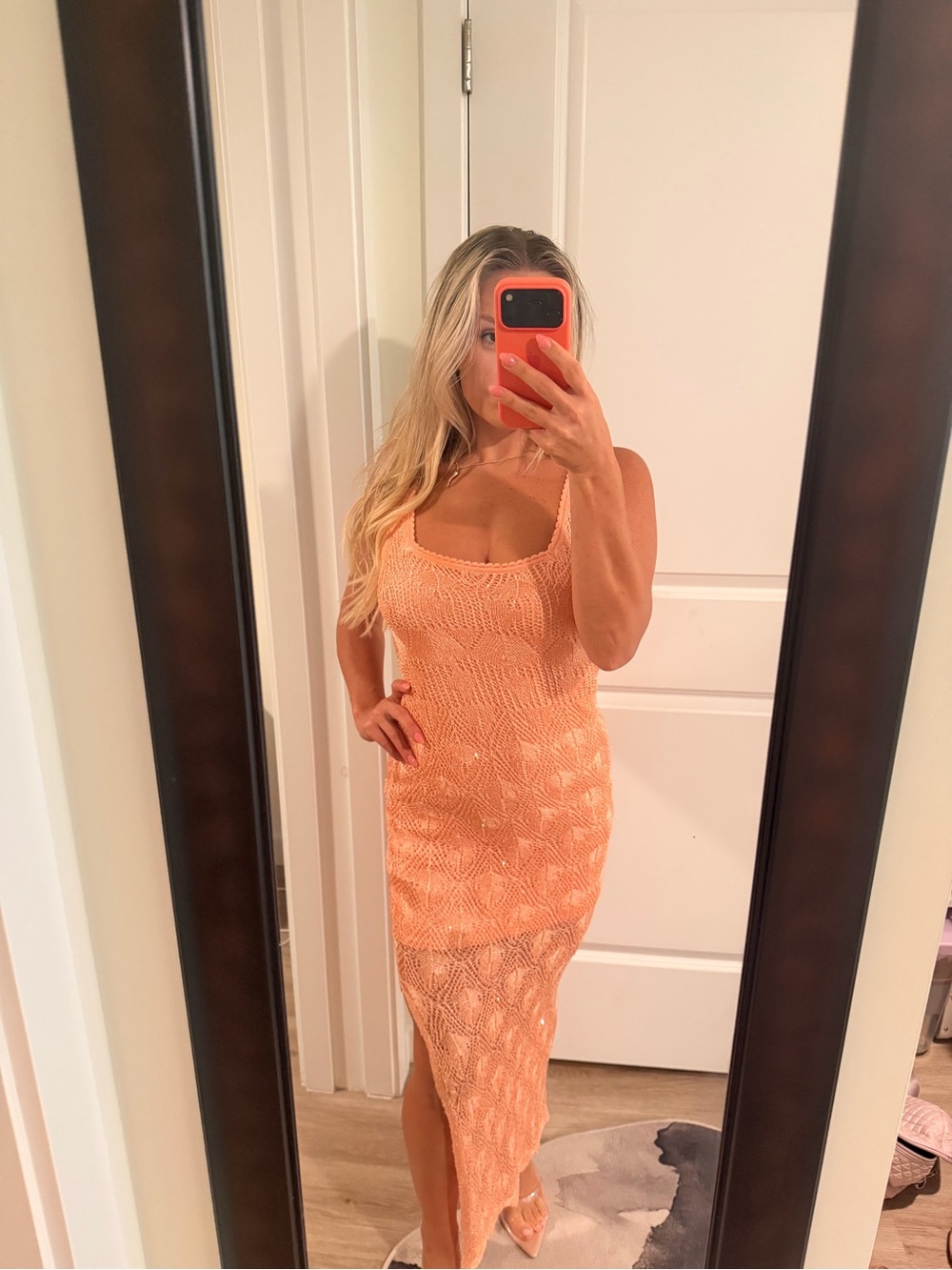 Guess Peach Sequin Knit Maxi Dress